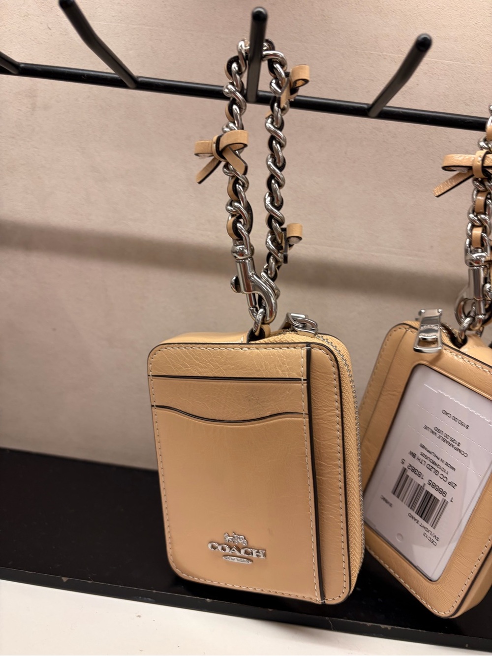 Coach Leather Zip chain card coin Wallets - with chain and card slots new